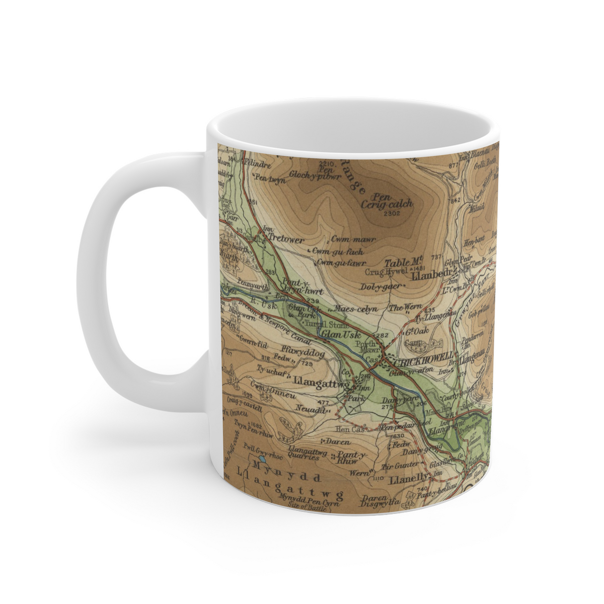 Sugar Loaf / Pen y Fal historic map mug, Bartholomew Half-Inch, 1902