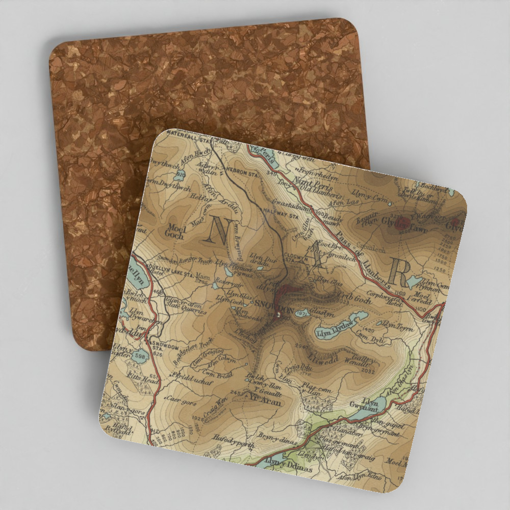 Yr Wyddfa (Snowdon) historic map coaster, Bartholomew Half-Inch, 1904