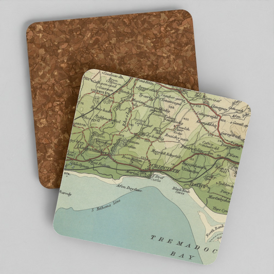 Criccieth historic map coaster, Bartholomew Half-Inch, 1904