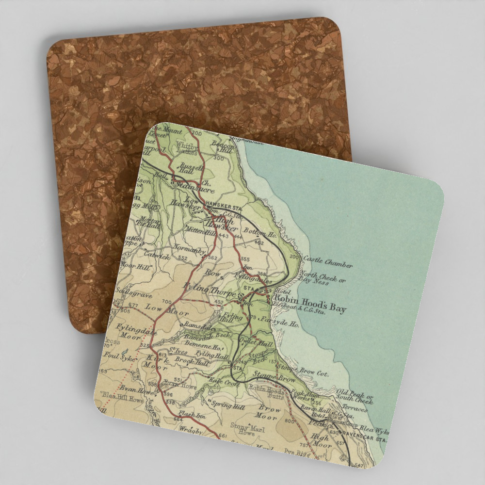 Robin Hood’s Bay historic map coaster, Bartholomew Half-Inch, 1903