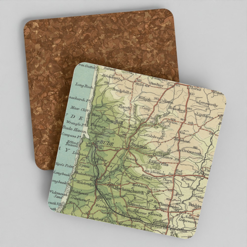 Bude historic map coaster, Bartholomew Half-Inch, 1903