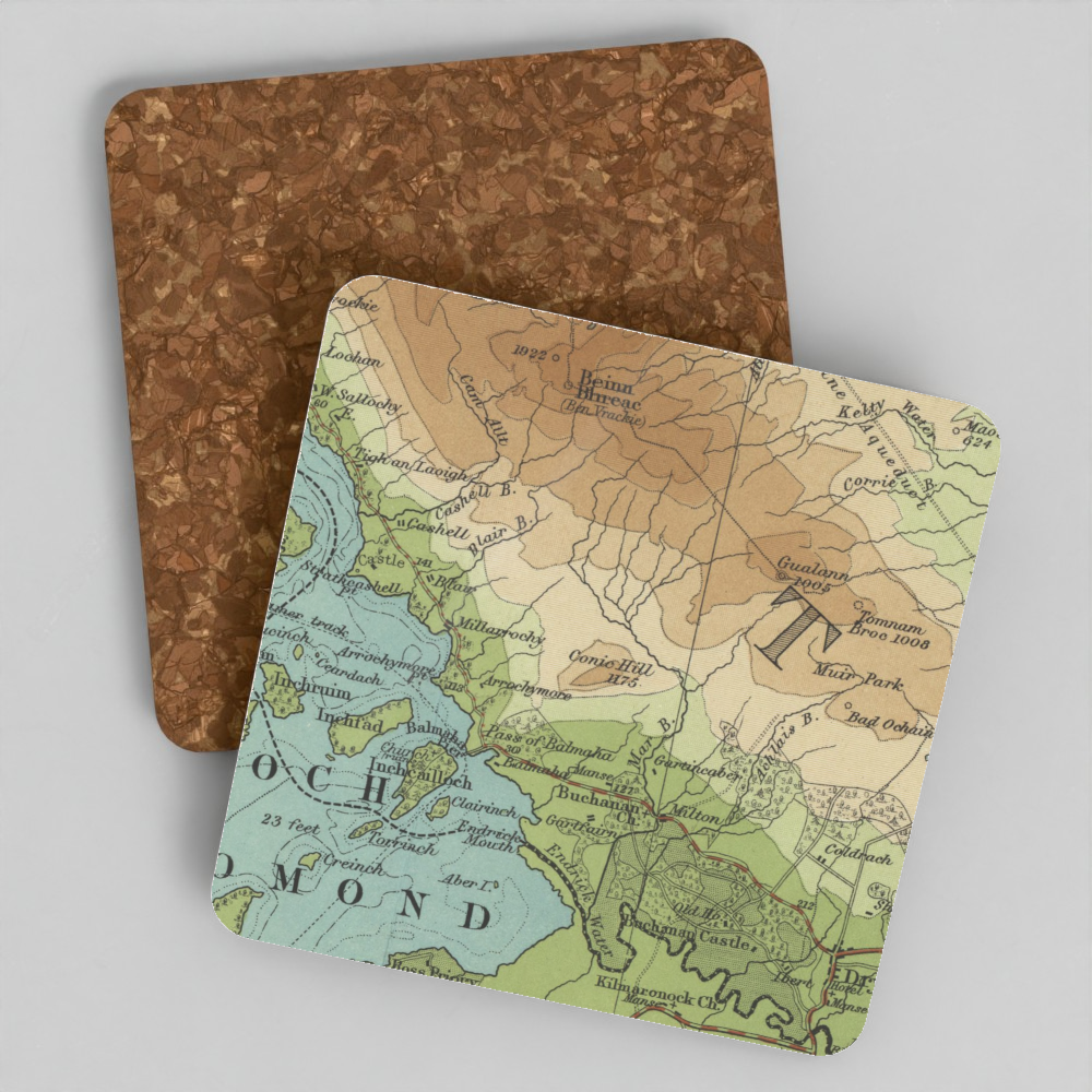 Conic Hill historic map coaster, Bartholomew Half-Inch, 1902