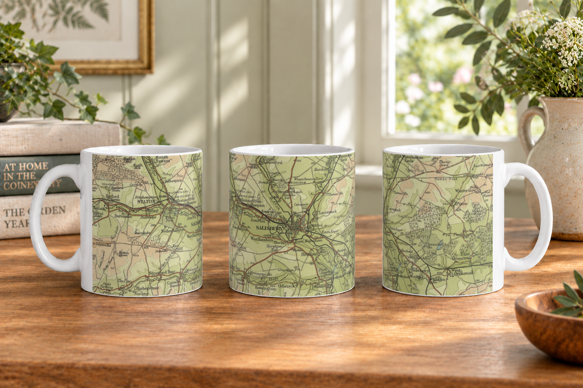 Salisbury historic map mug, Bartholomew Half-Inch, 1902
