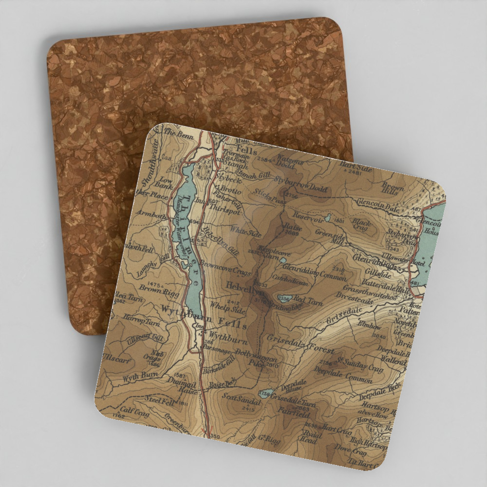 Helvellyn historic map coaster, Bartholomew Half-Inch, 1903