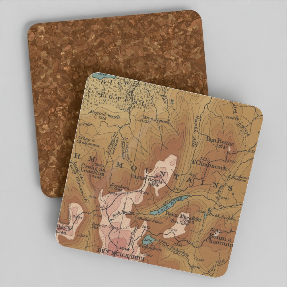 Cairn Gorm historic map coaster, Bartholomew Half-Inch, 1902