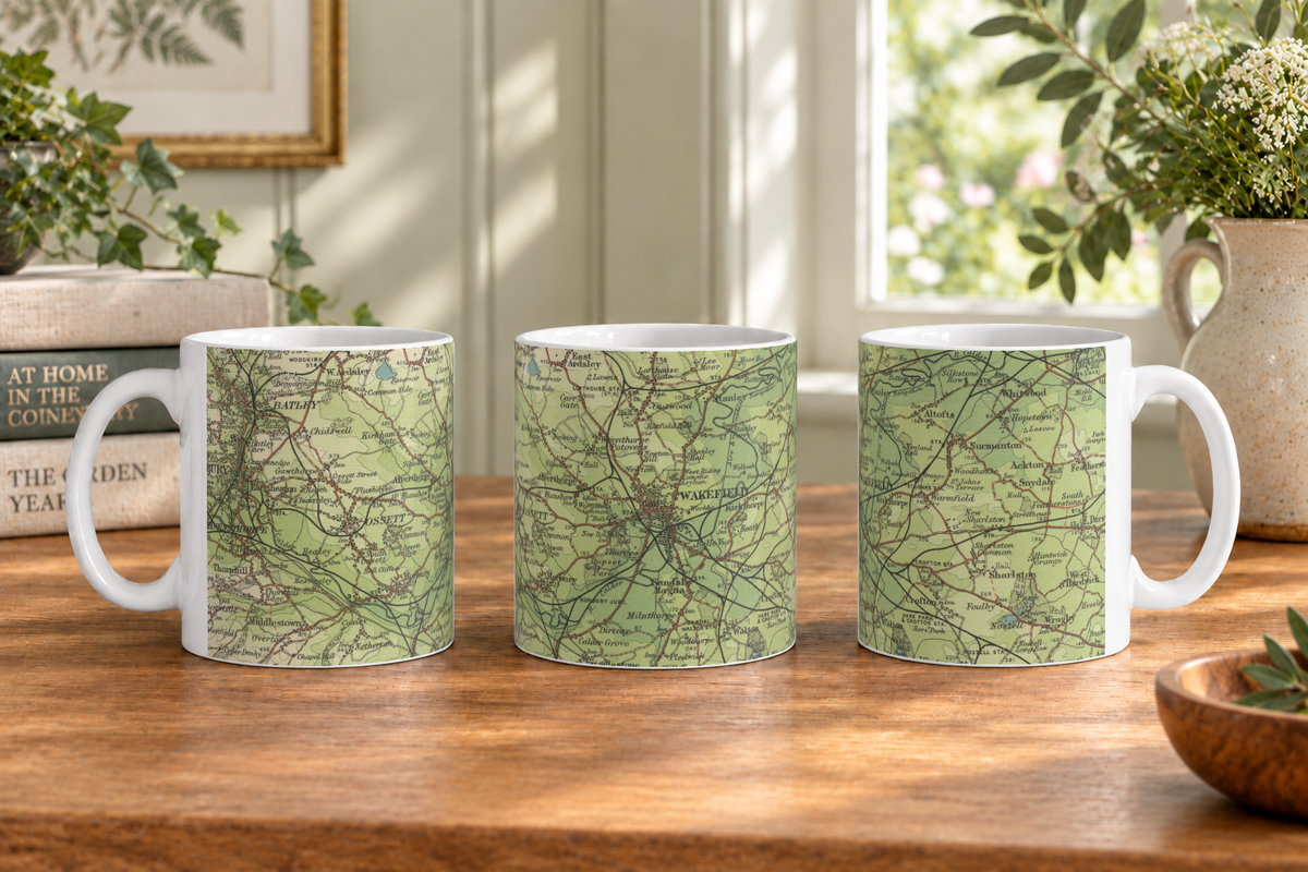 Wakefield historic map mug, Bartholomew Half-Inch, 1904