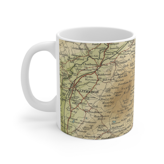 Pendle Hill historic map mug, Bartholomew Half-Inch, 1906