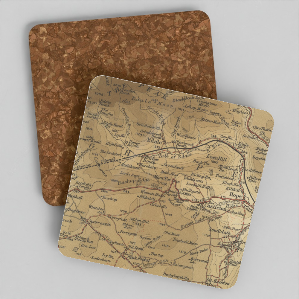 Mam Tor historic map coaster, Bartholomew Half-Inch, 1904
