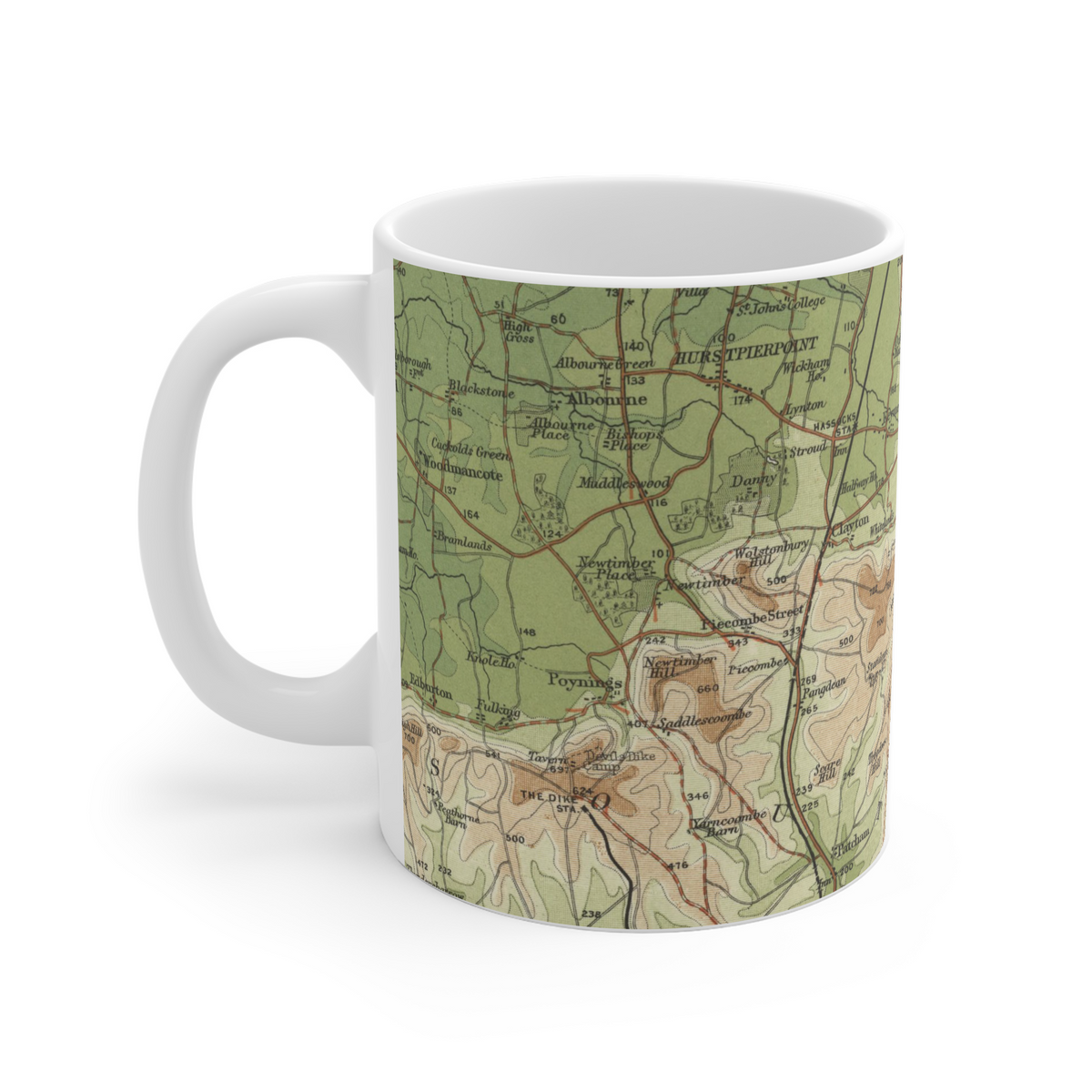Ditchling Beacon historic map mug, Bartholomew Half-Inch, 1902
