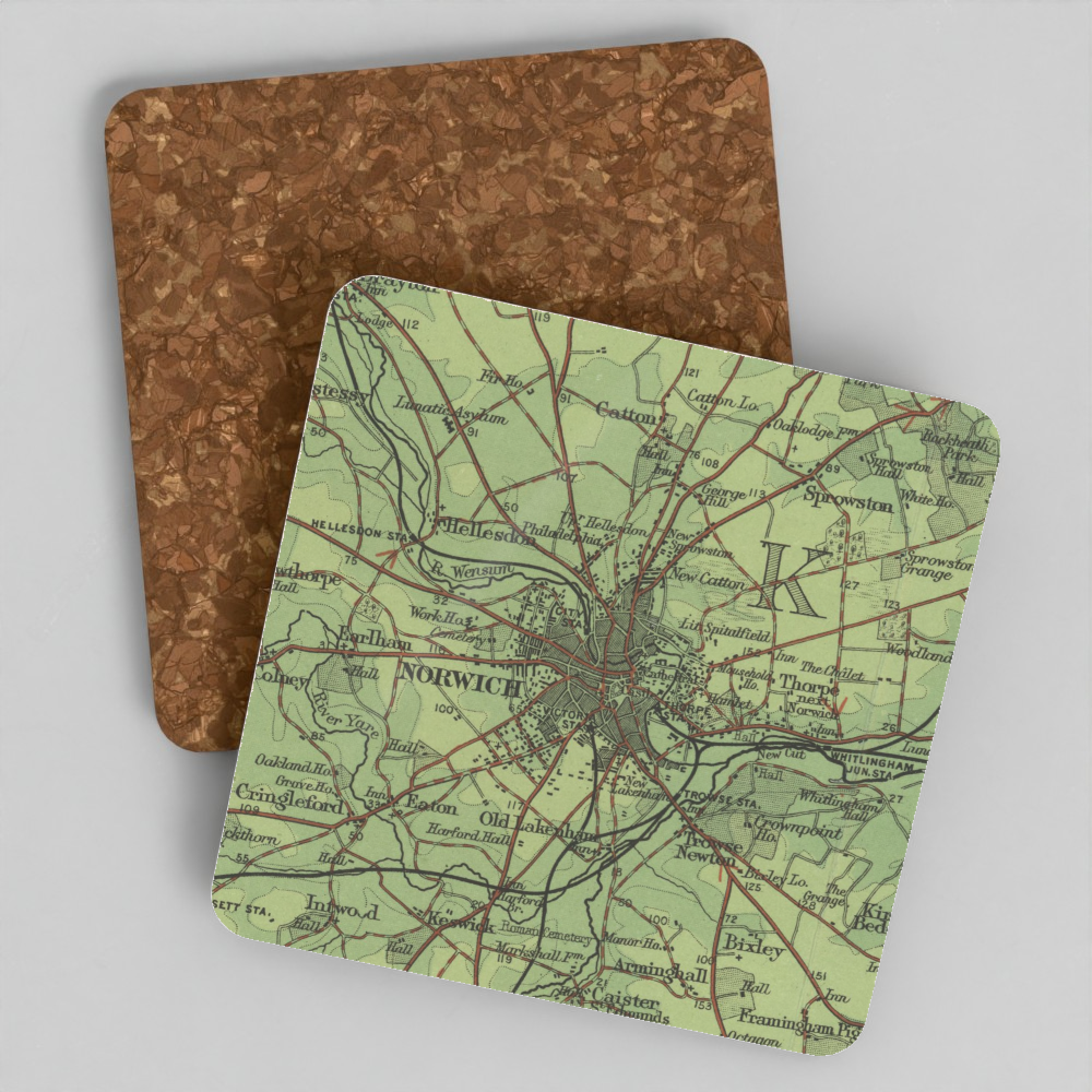 Norwich historic map coaster, Bartholomew Half-Inch, 1903
