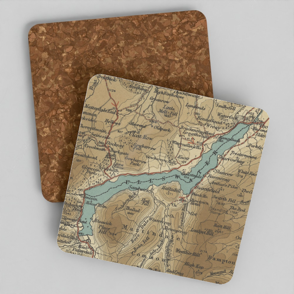 Ullswater historic map coaster, Bartholomew Half-Inch, 1903