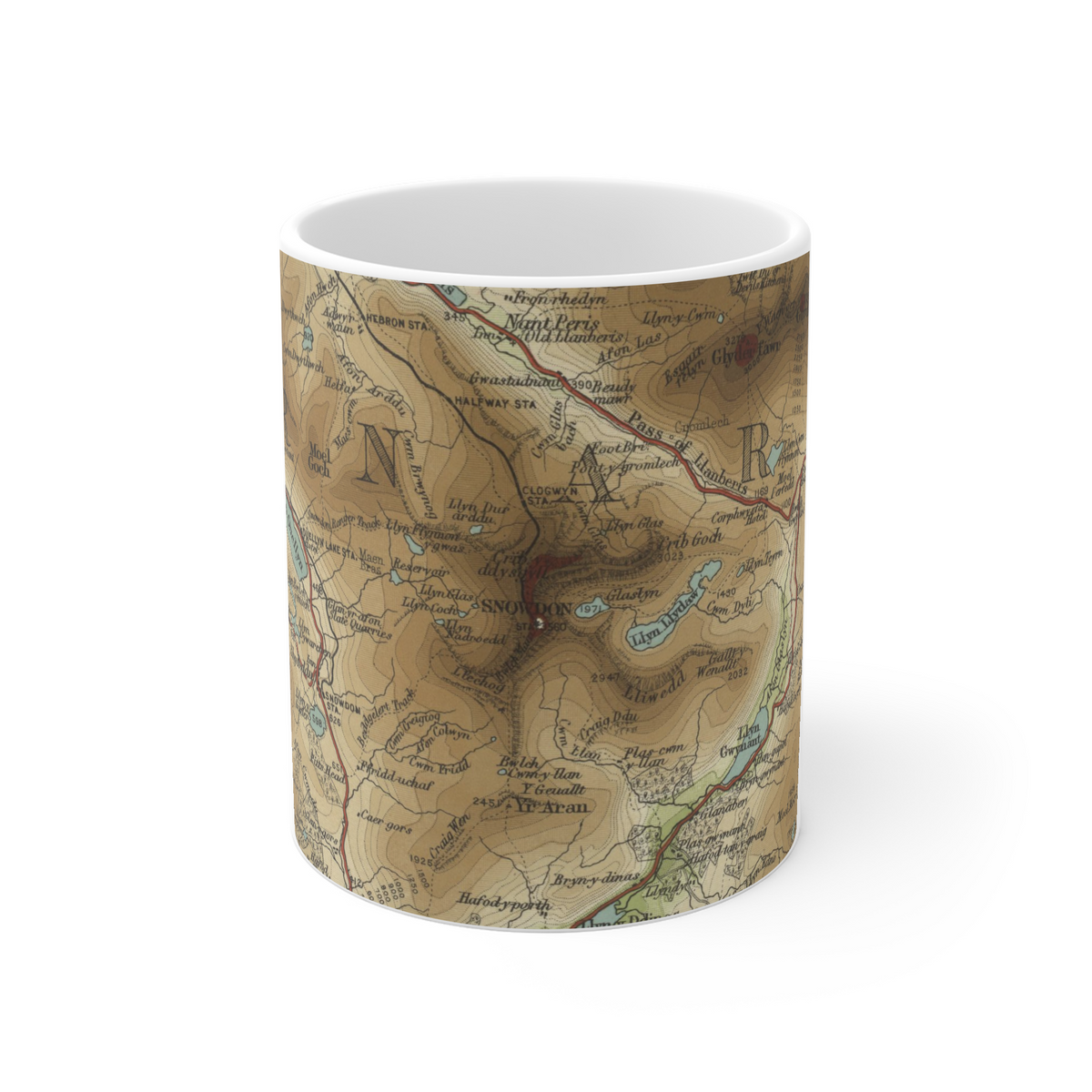 Yr Wyddfa (Snowdon) historic map mug, Bartholomew Half-Inch, 1904 — product view 2