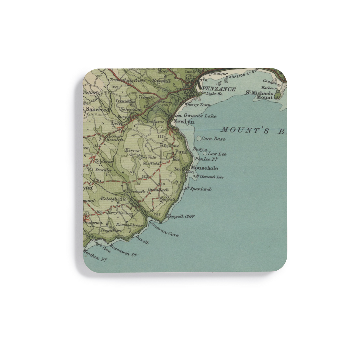 Mousehole historic map coaster, Bartholomew Half-Inch, 1903 — product view 2