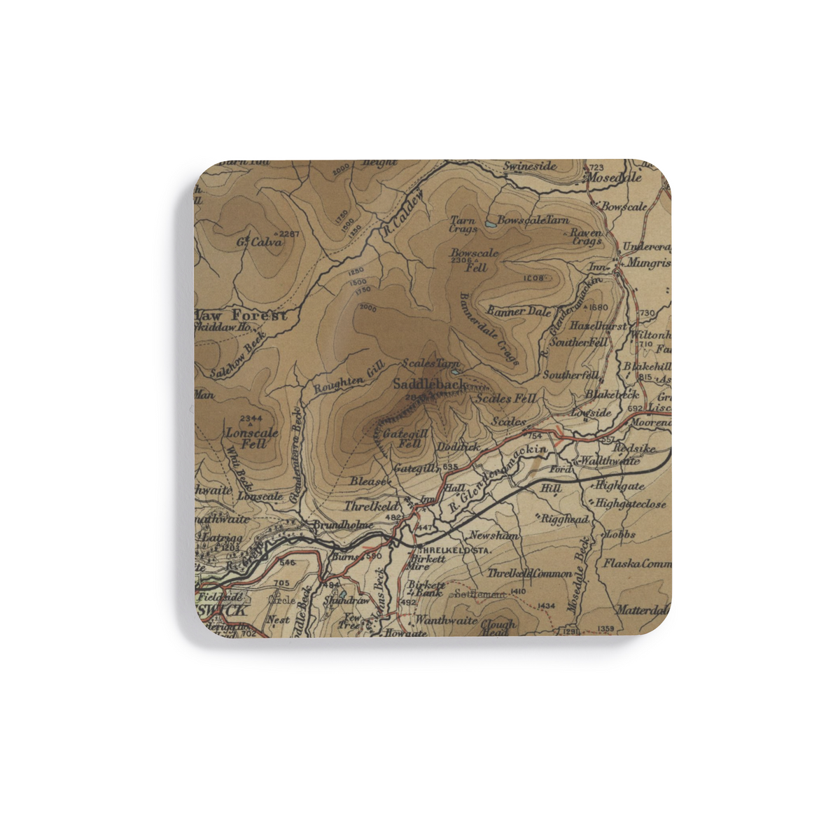 Blencathra historic map coaster, Bartholomew Half-Inch, 1903 — product view 2