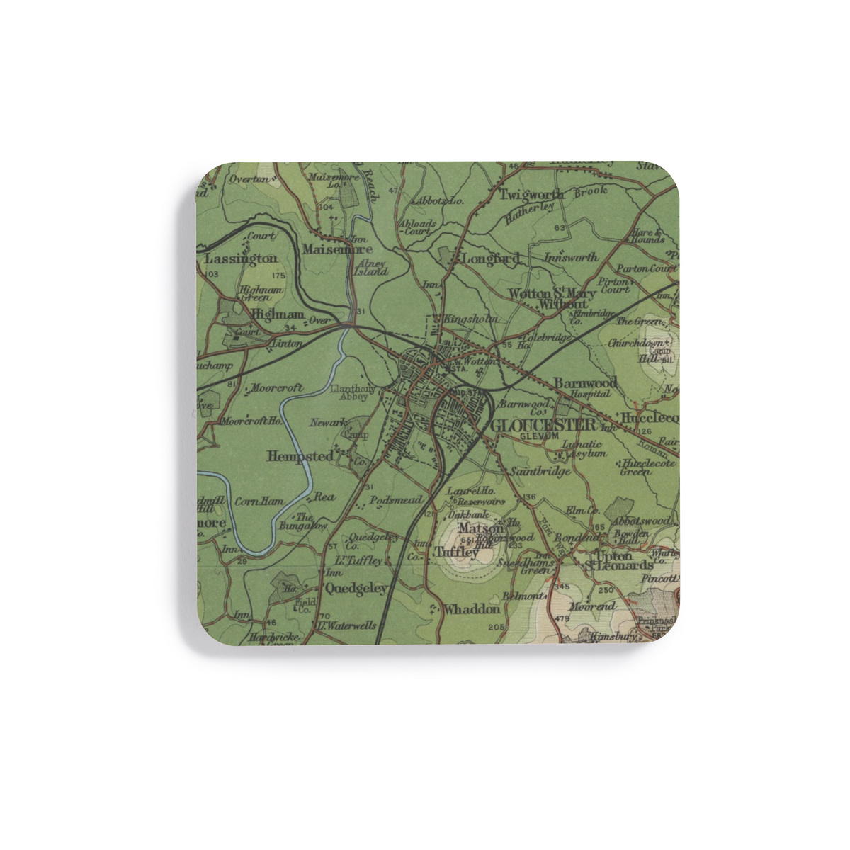 Gloucester historic map coaster, Bartholomew Half-Inch, 1902 — product view 2