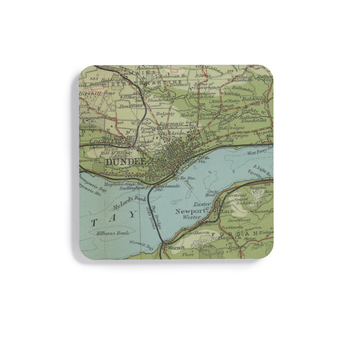 Dundee historic map coaster, Bartholomew Half-Inch, 1903 — product view 2