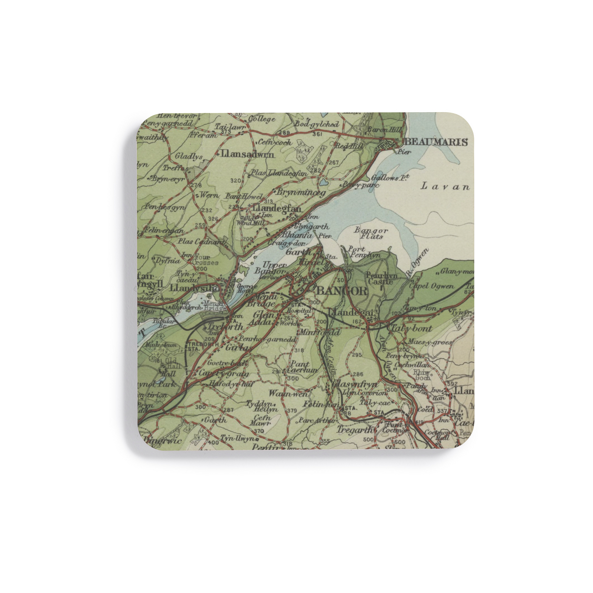 Bangor historic map coaster, Bartholomew Half-Inch, 1904 — product view 2