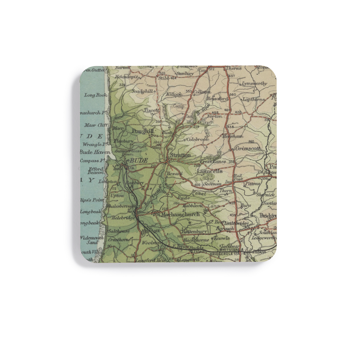 Bude historic map coaster, Bartholomew Half-Inch, 1903 — product view 2