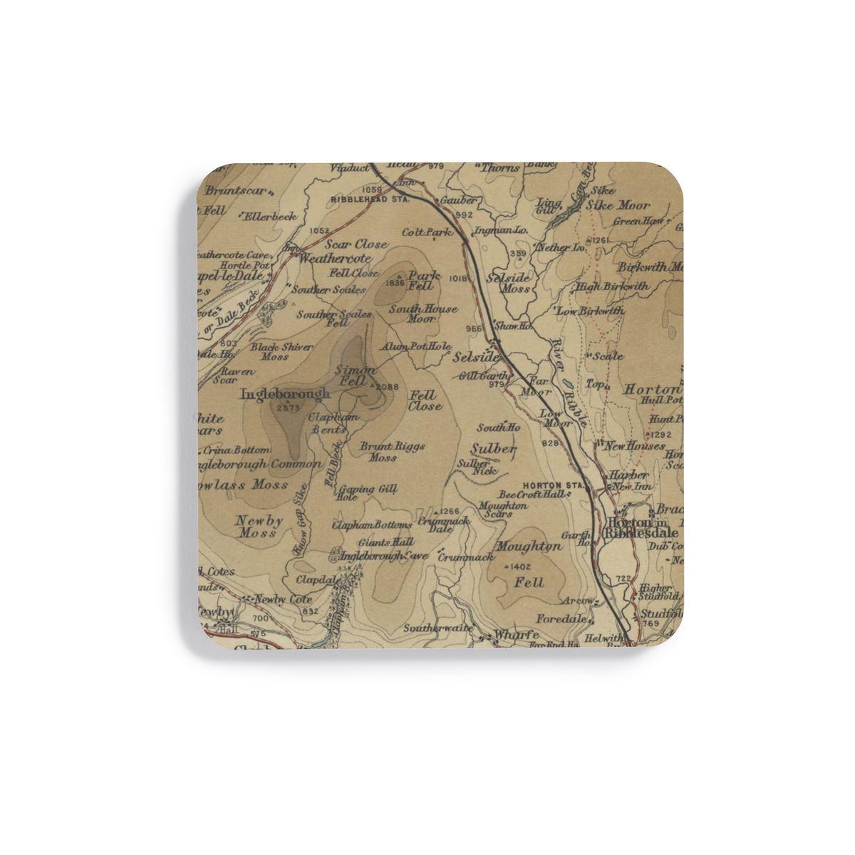 Ingleborough historic map coaster, Bartholomew Half-Inch, 1906 — product view 2