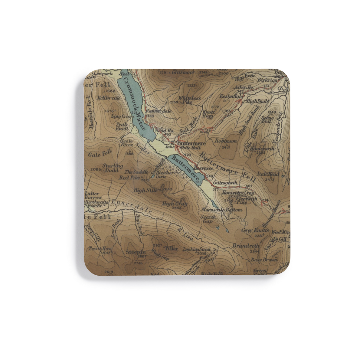 Buttermere historic map coaster, Bartholomew Half-Inch, 1903 — product view 2