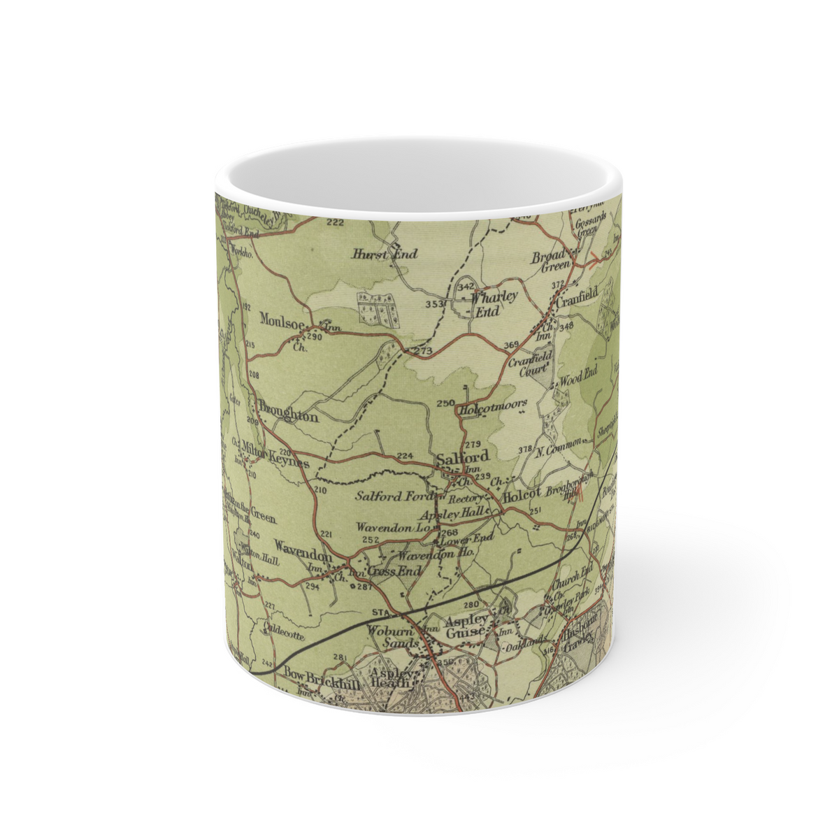 Milton Keynes historic map mug, Bartholomew Half-Inch, 1903 — product view 2
