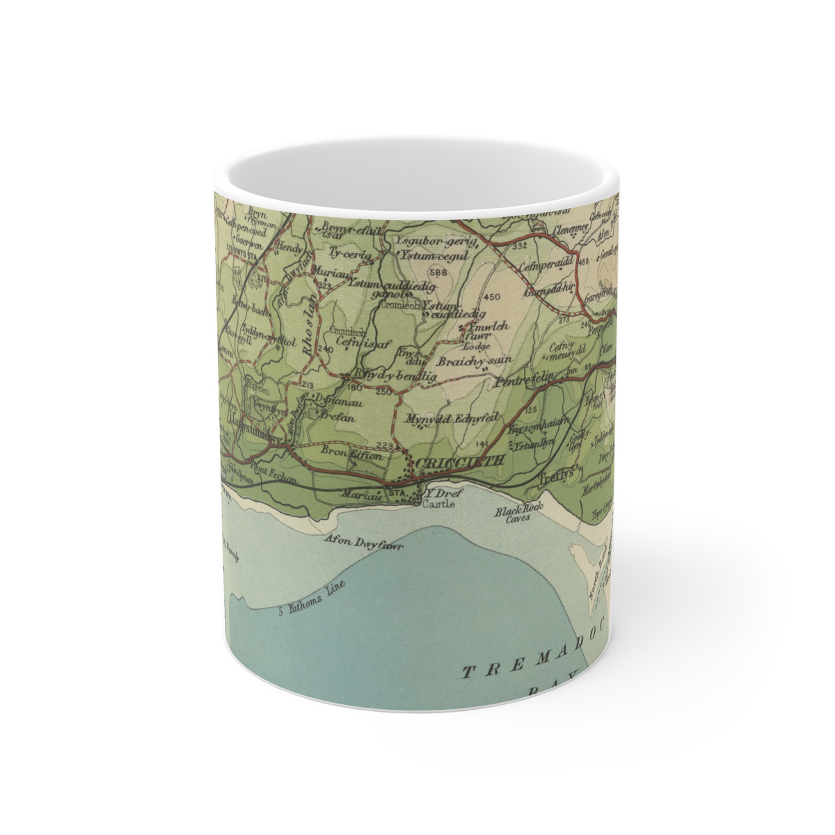 Criccieth historic map mug, Bartholomew Half-Inch, 1904 — product view 2