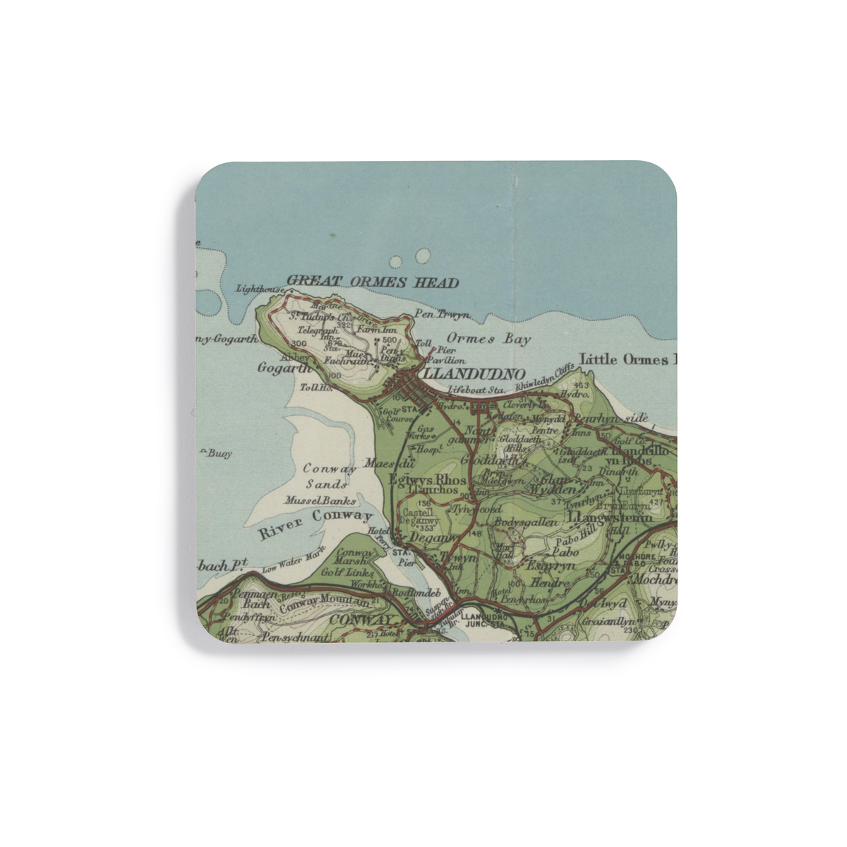 Llandudno historic map coaster, Bartholomew Half-Inch, 1904 — product view 2