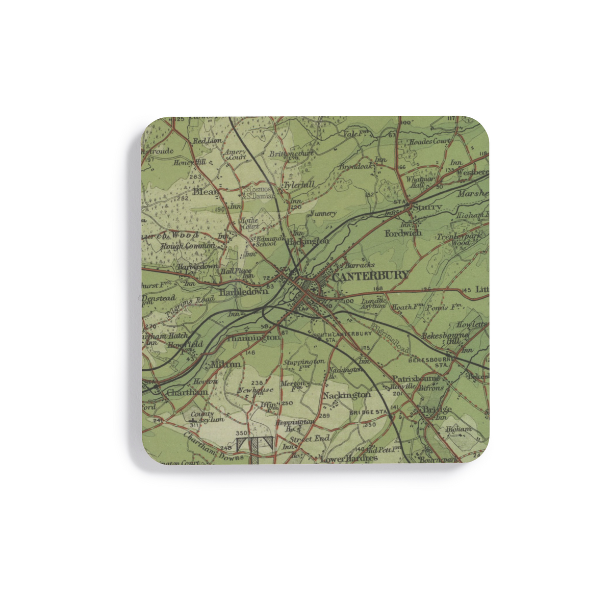 Canterbury historic map coaster, Bartholomew Half-Inch, 1904 — product view 2