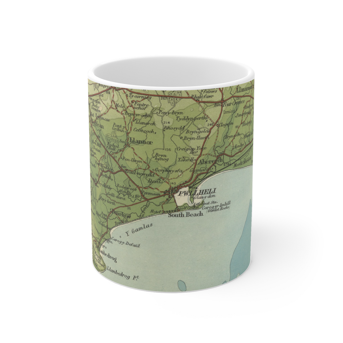 Pwllheli historic map mug, Bartholomew Half-Inch, 1904 — product view 2