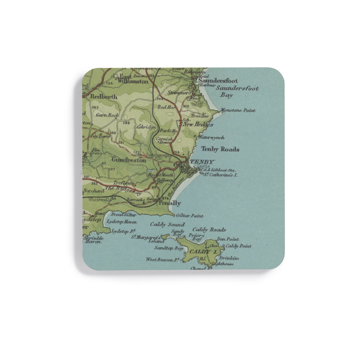 Tenby historic map coaster, Bartholomew Half-Inch, 1903 — product view 2