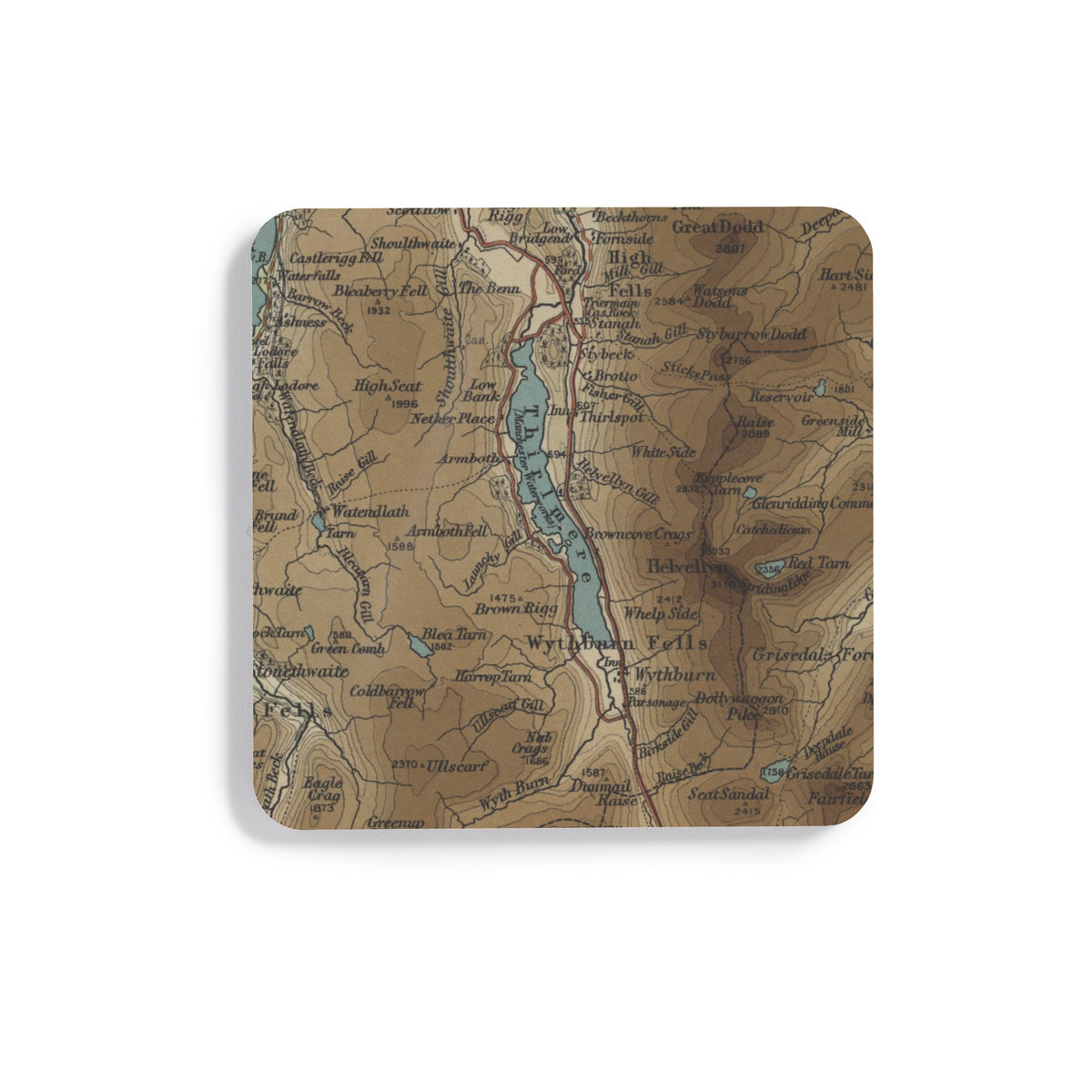 Thirlmere historic map coaster, Bartholomew Half-Inch, 1903 — product view 2