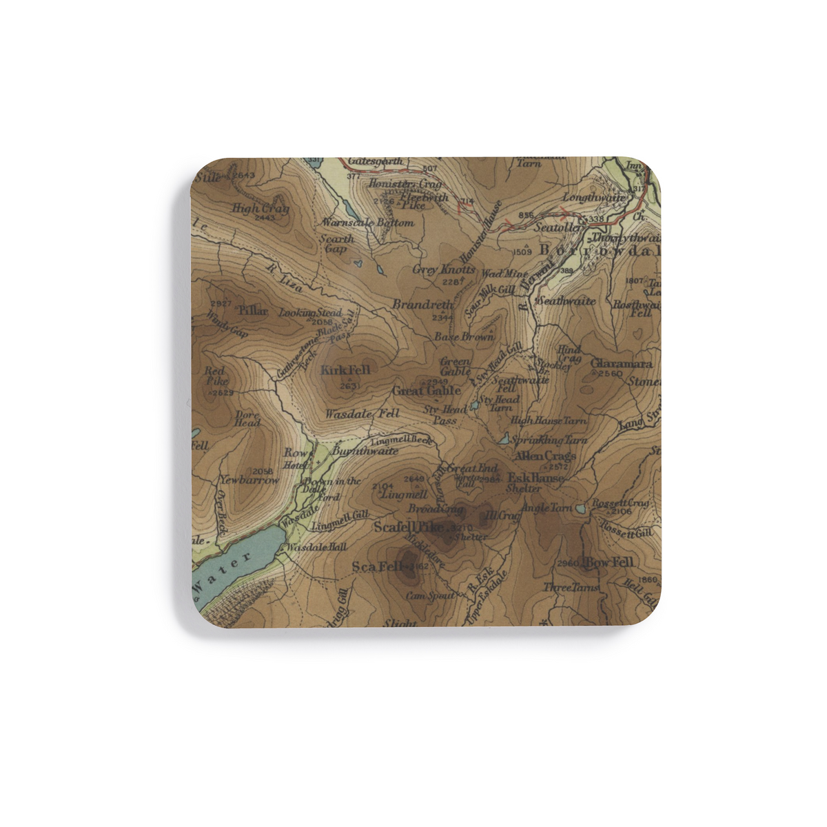 Great Gable historic map coaster, Bartholomew Half-Inch, 1903 — product view 2