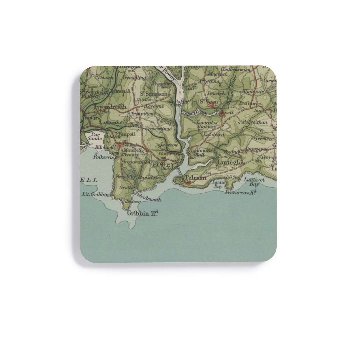 Fowey historic map coaster, Bartholomew Half-Inch, 1903 — product view 2