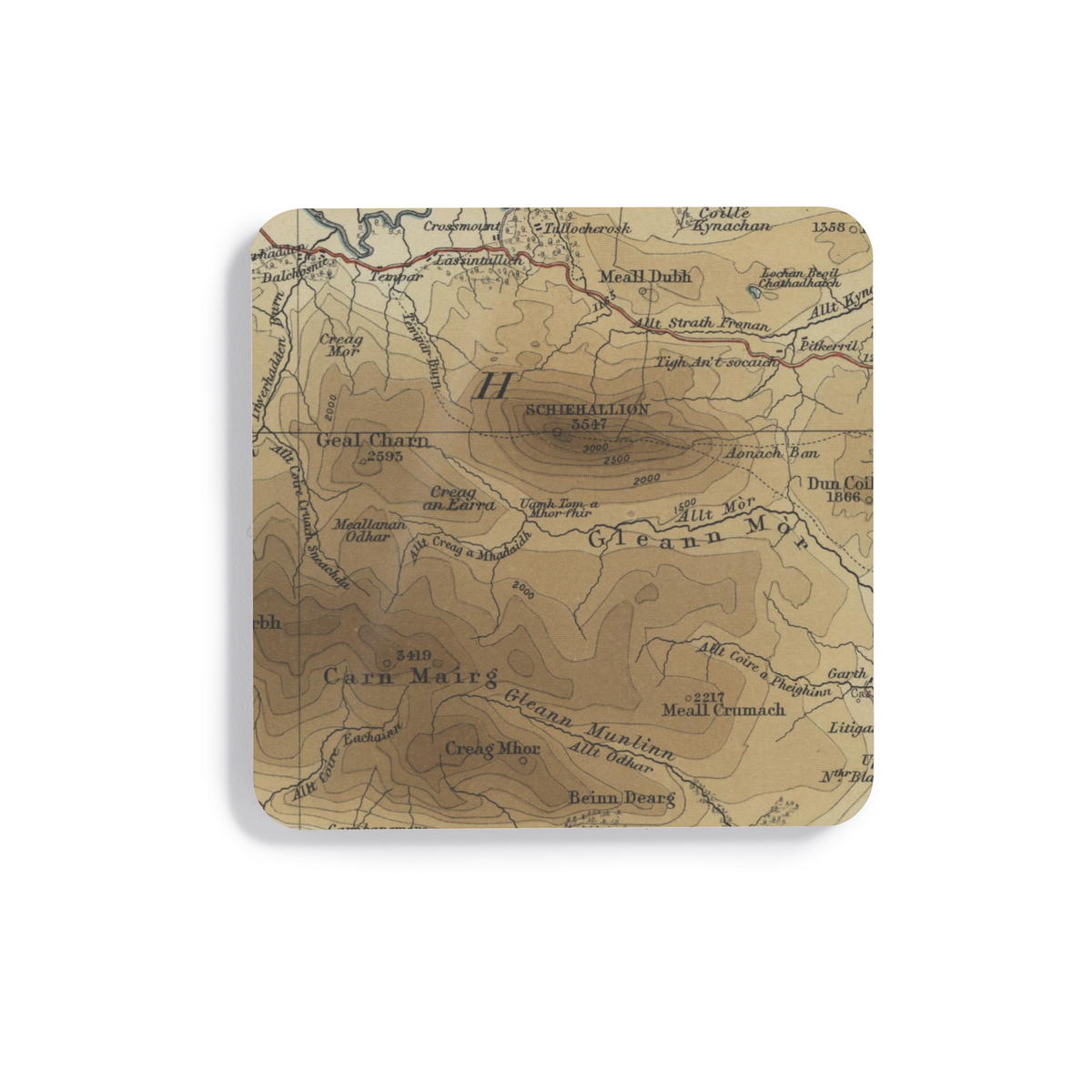 Schiehallion historic map coaster, Bartholomew Half-Inch, 1903 — product view 2