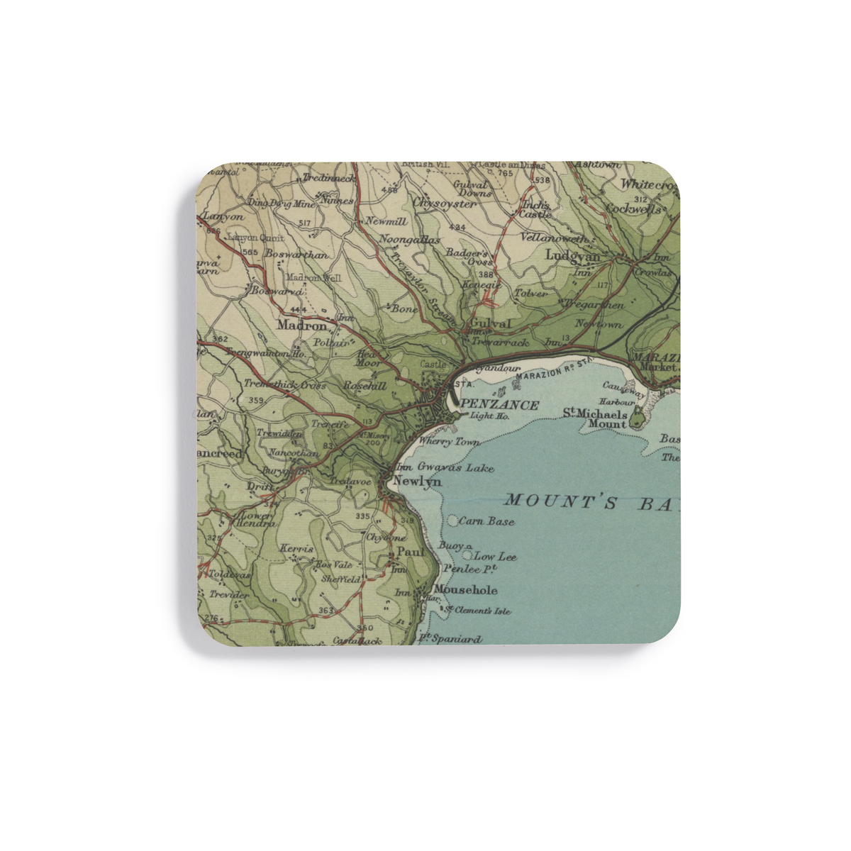 Penzance historic map coaster, Bartholomew Half-Inch, 1903 — product view 2