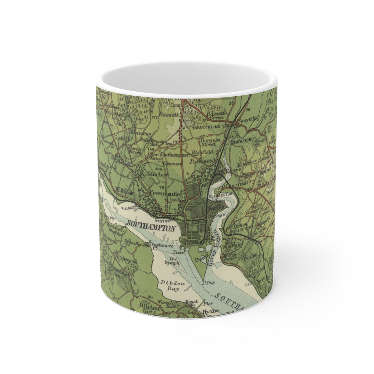 Southampton historic map mug, Bartholomew Half-Inch, 1902 — product view 2