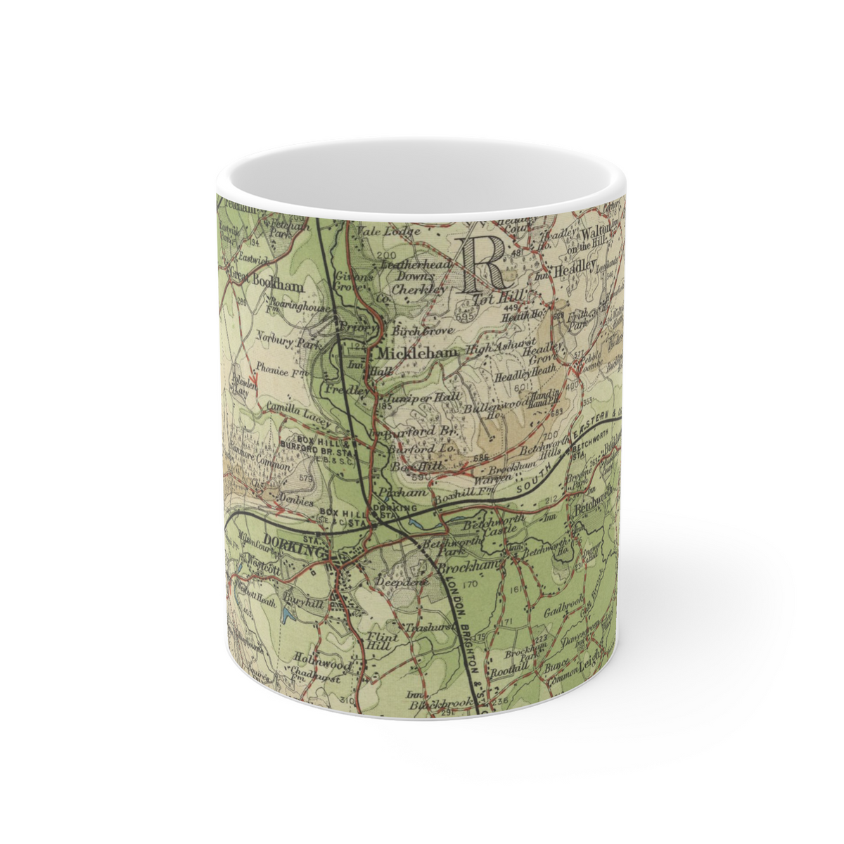 Box Hill historic map mug, Bartholomew Half-Inch, 1903 — product view 2