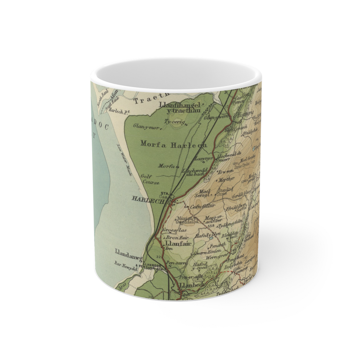 Harlech historic map mug, Bartholomew Half-Inch, 1904 — product view 2