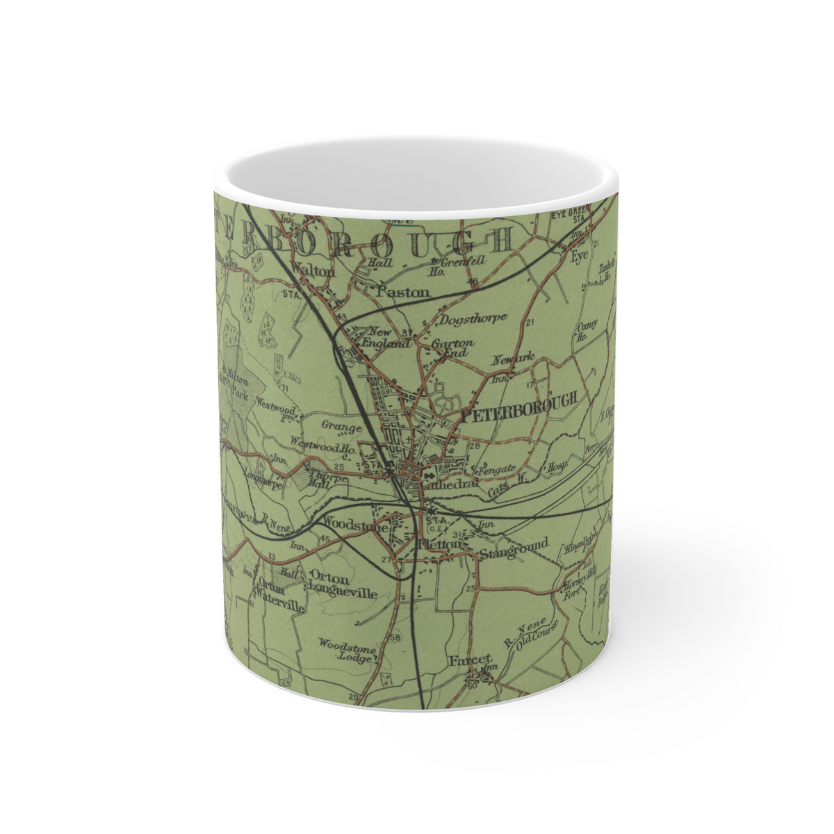 Peterborough historic map mug, Bartholomew Half-Inch, 1902 — product view 2