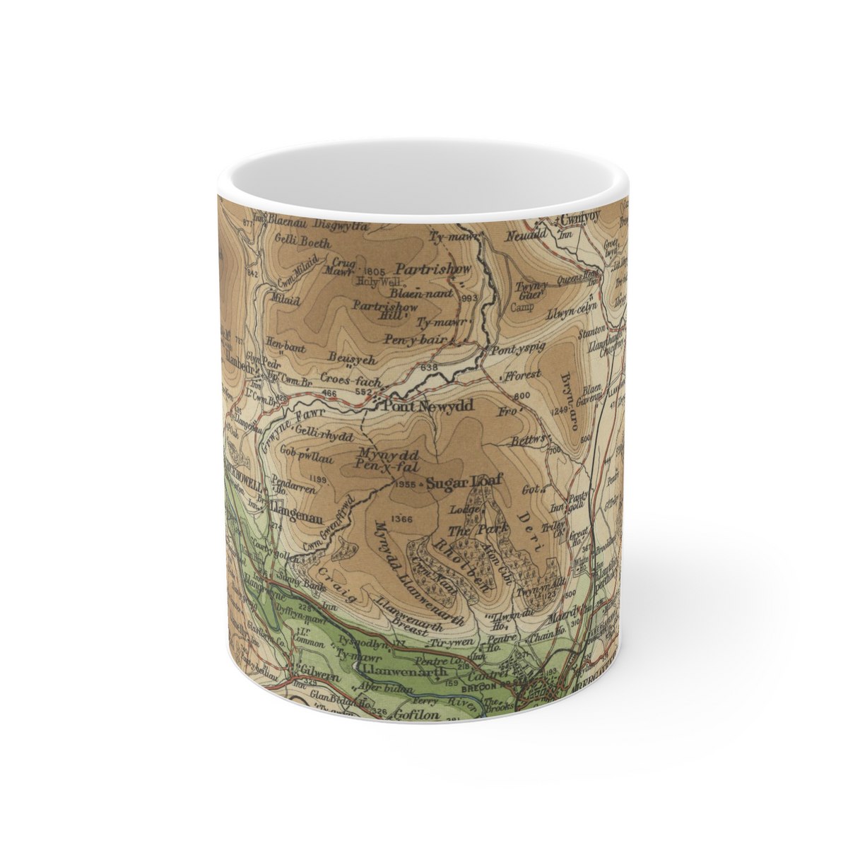Sugar Loaf / Pen y Fal historic map mug, Bartholomew Half-Inch, 1902 — product view 2