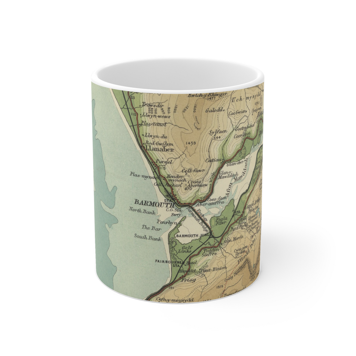 Barmouth historic map mug, Bartholomew Half-Inch, 1905 — product view 2