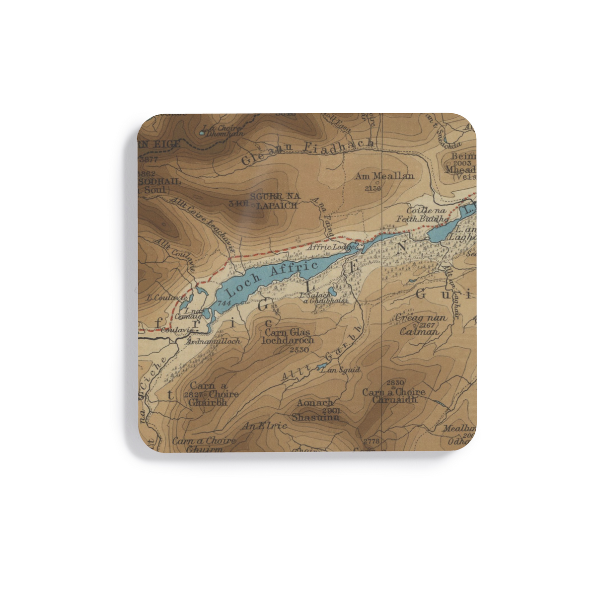 Loch Affric historic map coaster, Bartholomew Half-Inch, 1902 — product view 2