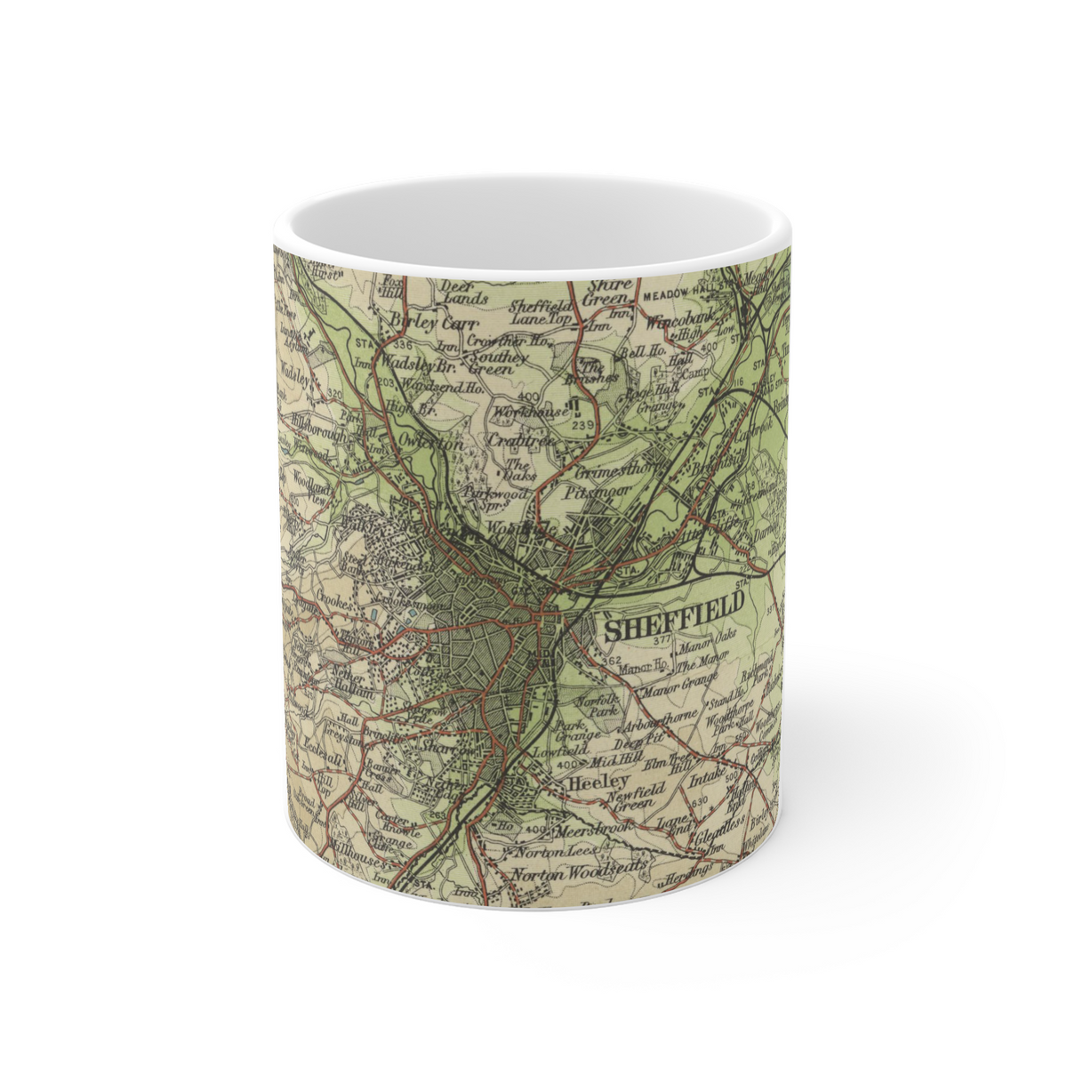 Sheffield historic map mug, Bartholomew Half-Inch, 1904 — product view 2