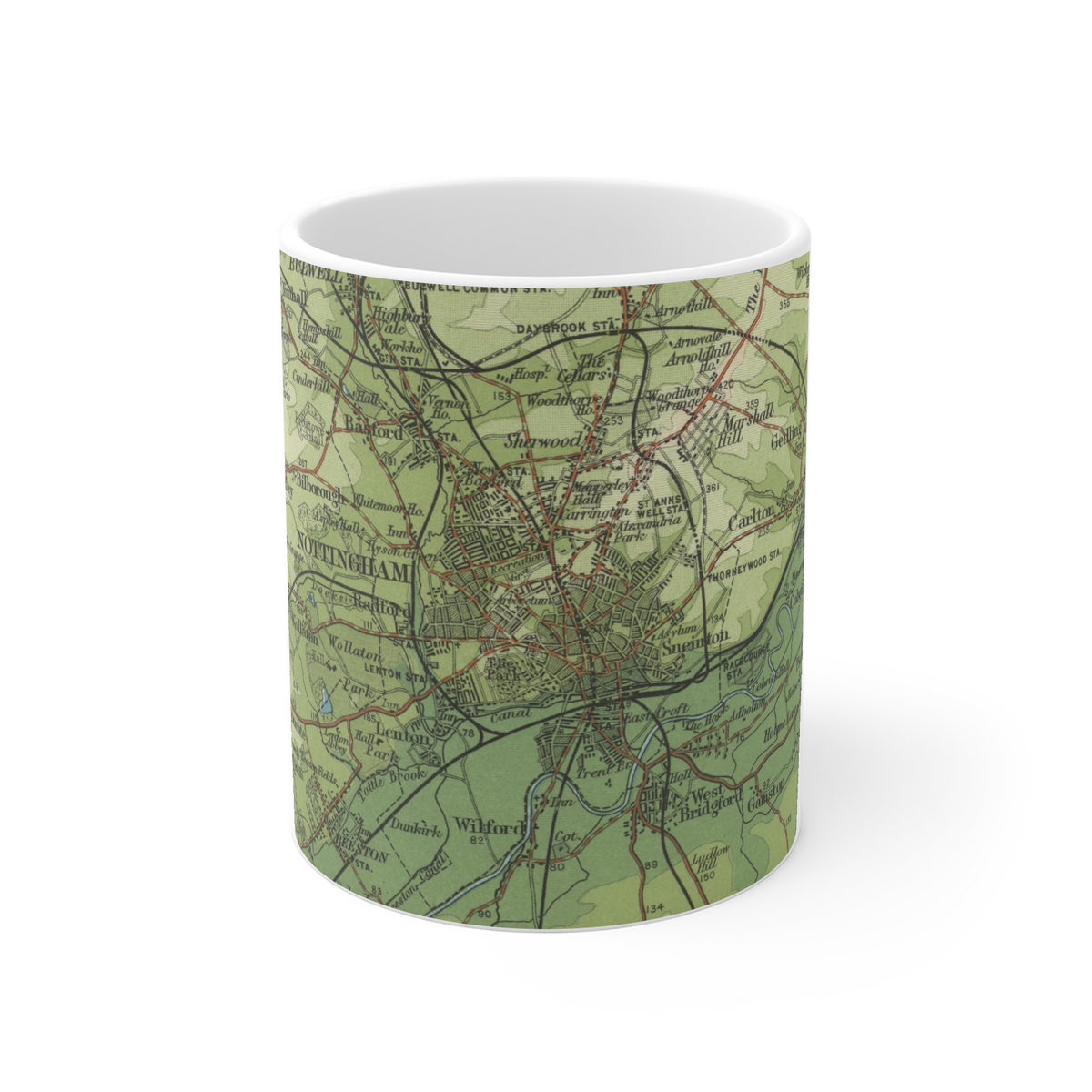 Nottingham historic map mug, Bartholomew Half-Inch, 1902 — product view 2