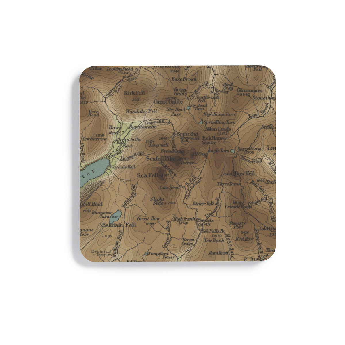 Scafell Pike historic map coaster, Bartholomew Half-Inch, 1903 — product view 2