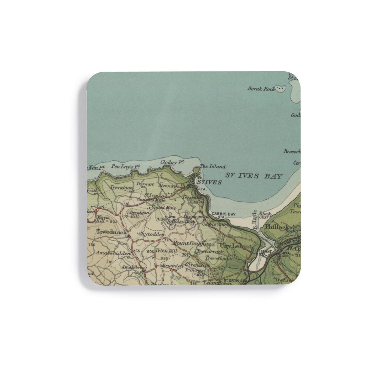 St Ives historic map coaster, Bartholomew Half-Inch, 1903 — product view 2