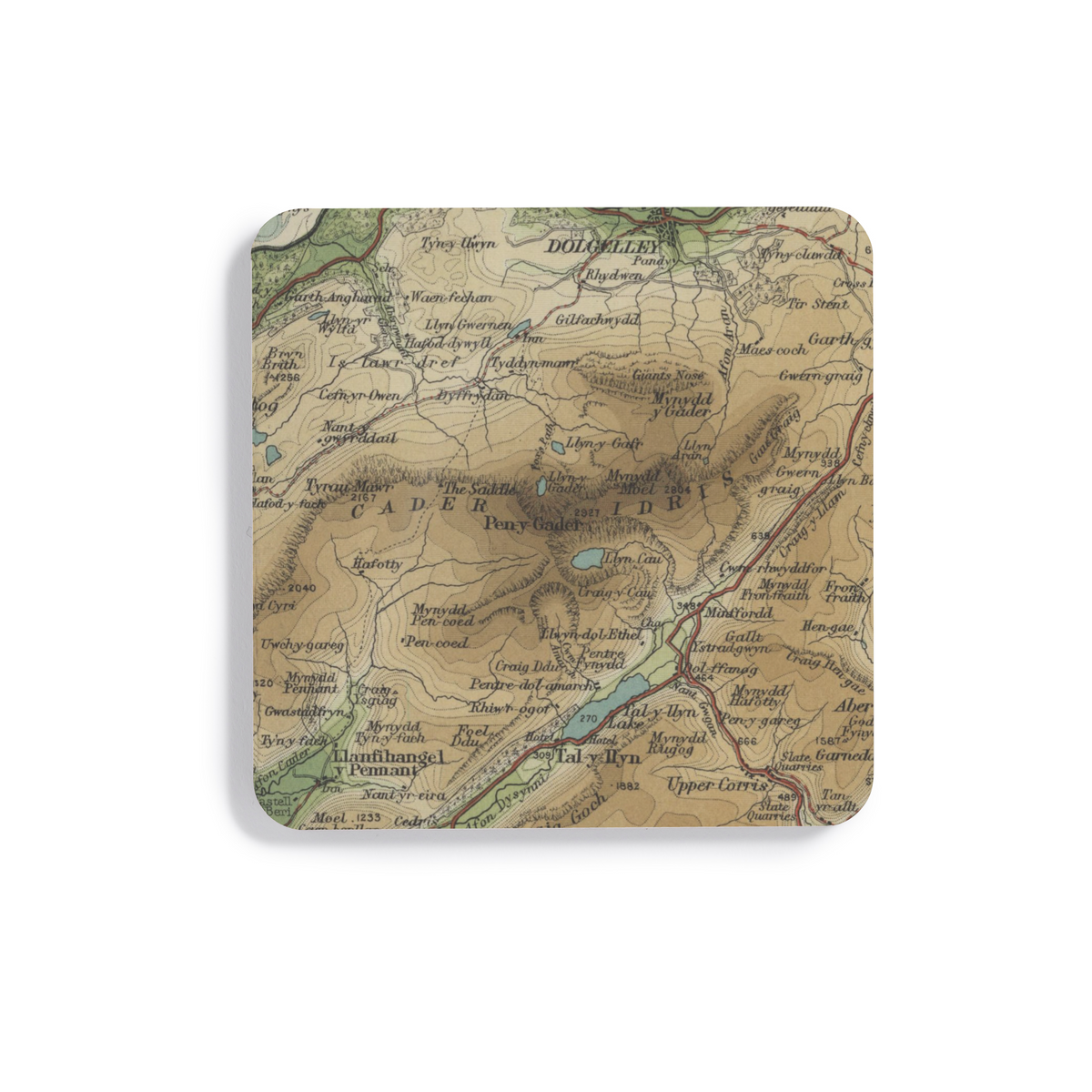 Cader Idris historic map coaster, Bartholomew Half-Inch, 1905 — product view 2