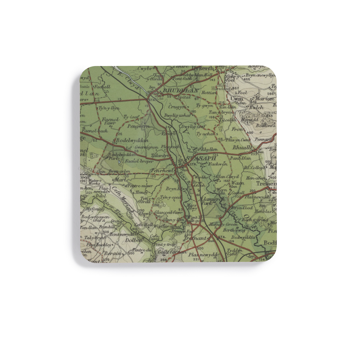 St Asaph historic map coaster, Bartholomew Half-Inch, 1904 — product view 2