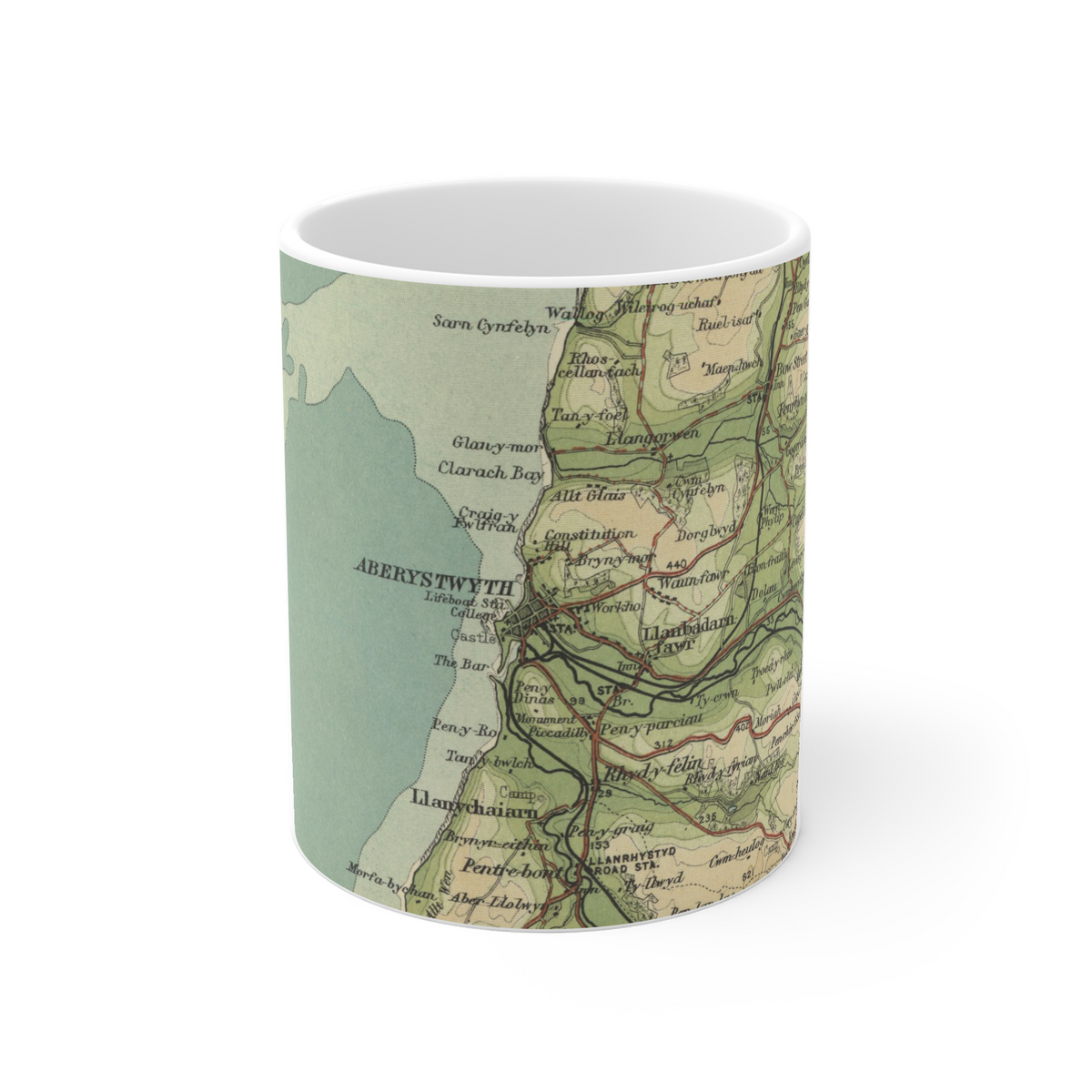 Aberystwyth historic map mug, Bartholomew Half-Inch, 1905 — product view 2