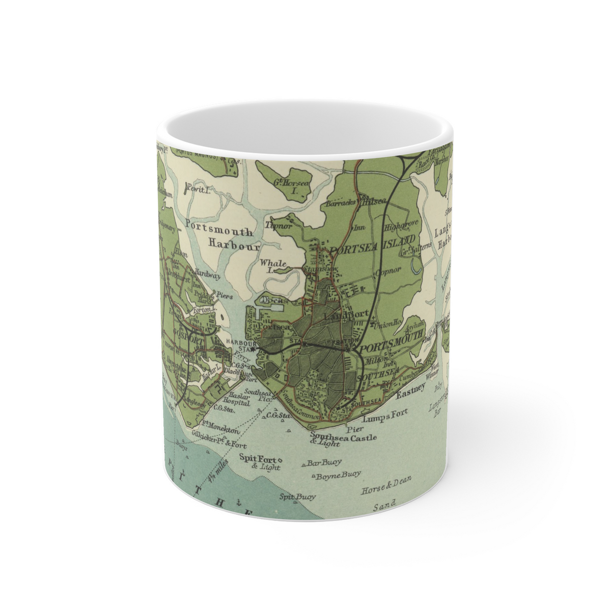 Portsmouth historic map mug, Bartholomew Half-Inch, 1902 — product view 2